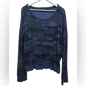 Splendid Women’s Camo Knit Pullover Top Size XL Blue Black Sweatshirt Soft